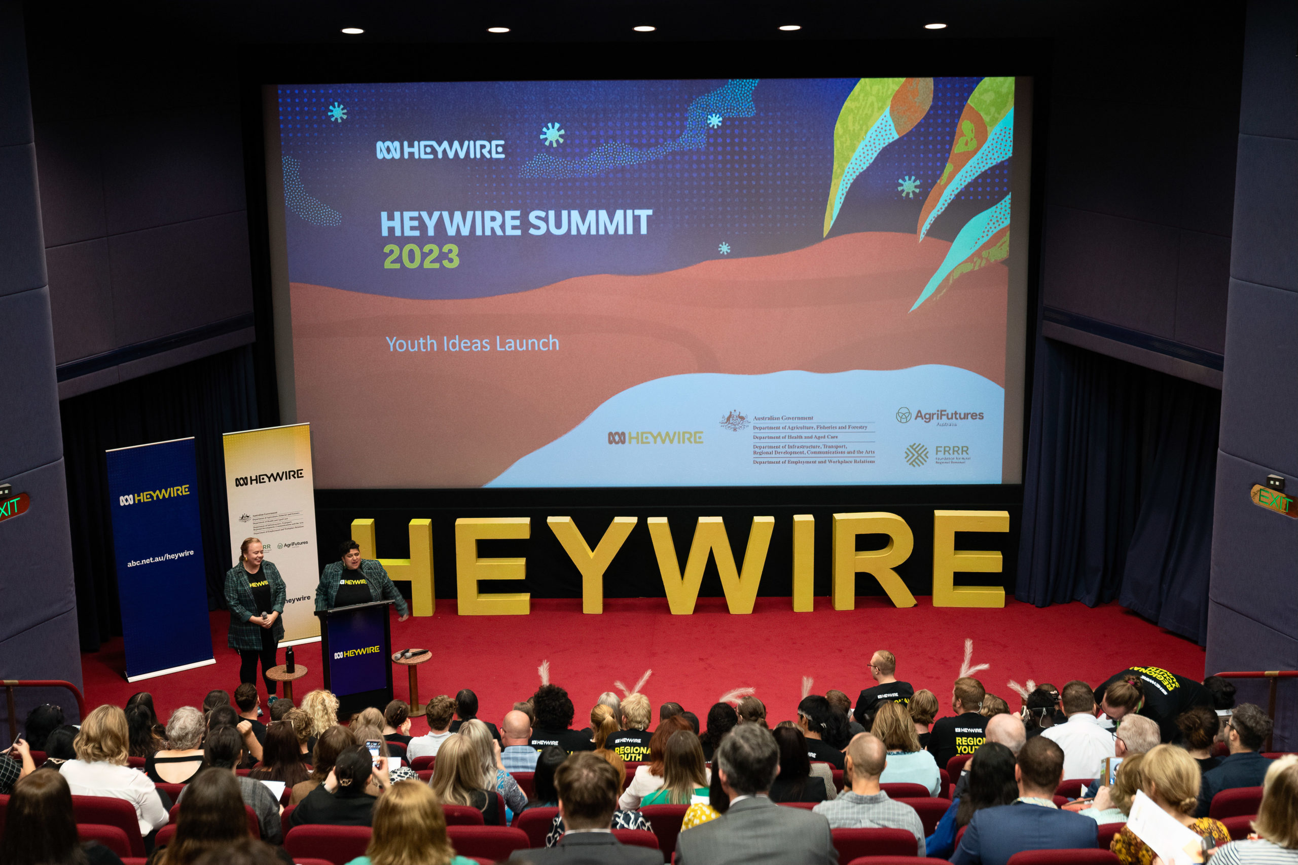 IMAGE: ABC Heywire presentation event in the theatre at the Australian Parliament House, Canberra. HEADING: Empowering and addressing issues that matter to rural youth