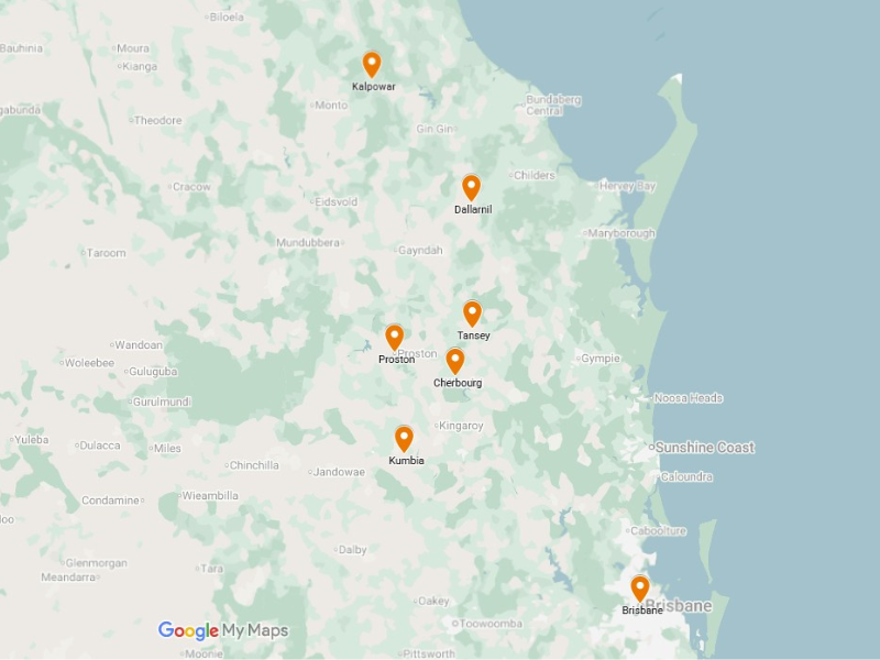A map of the Burnett Inland region of Queensland.